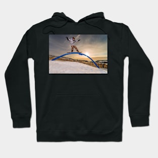 Snowboarder sliding on a rail Hoodie